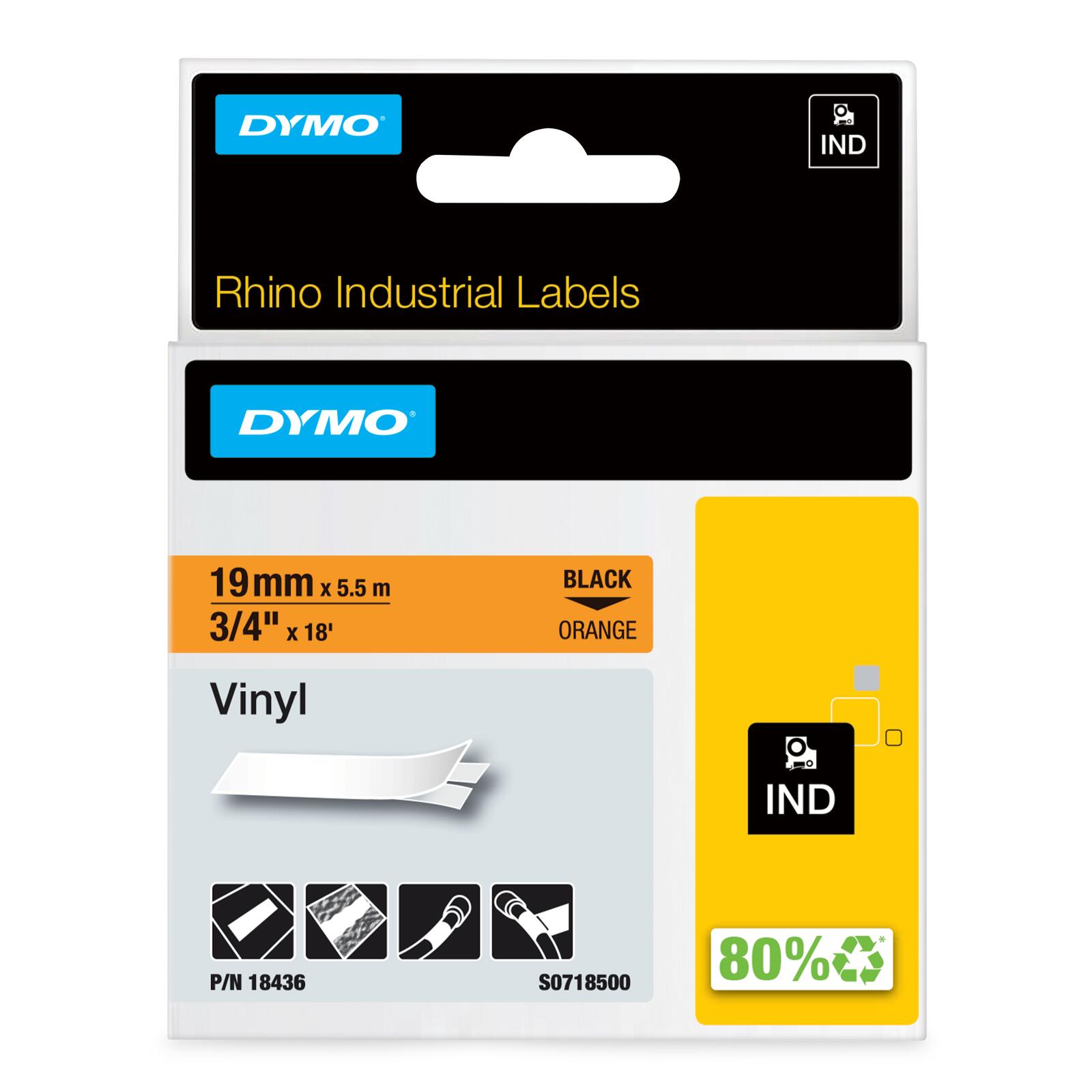 DYMO® Original IND-Schriftband für Rhino, farbiges Vinyl - schwarz auf orange