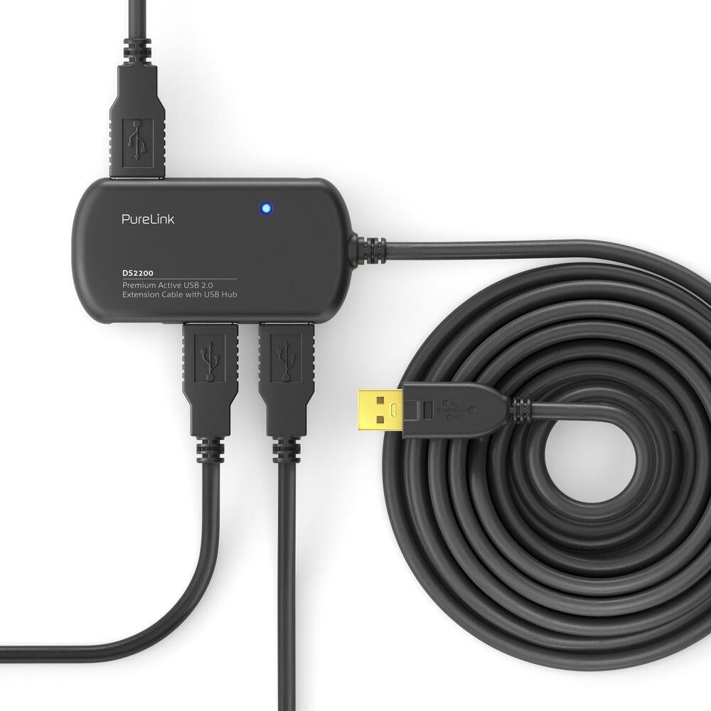 PureLink USB 2.0 Aktiv Verlängerung mit Hub - schwarz - 6,00m