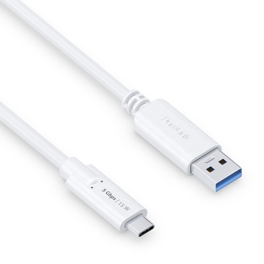 PureLink USB-C auf USB-A Kabel - 3.1 Gen 1, 3A/5V/15W, 5G - iSerie - weiß - 1,00m