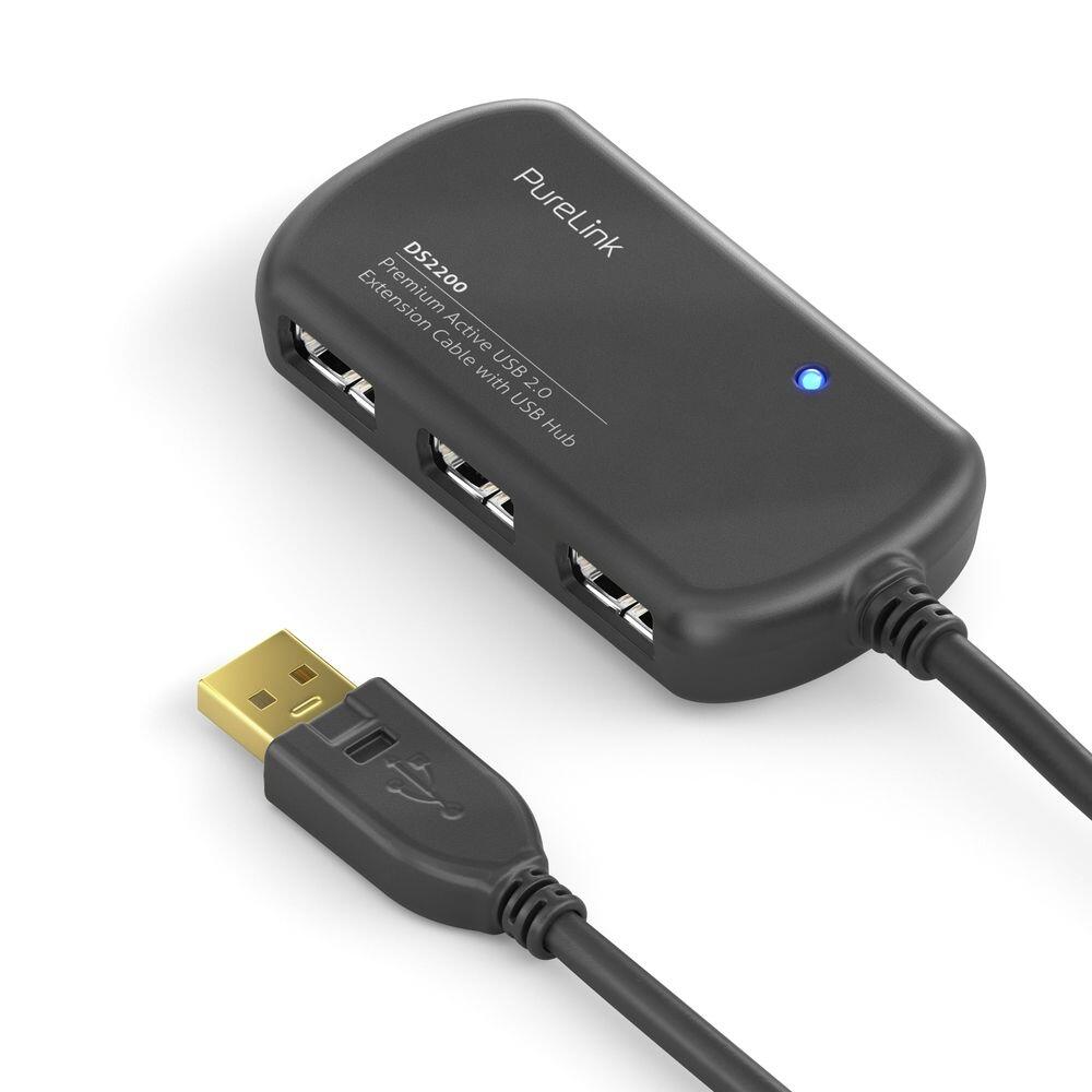 PureLink USB 2.0 Aktiv Verlängerung mit Hub - schwarz - 6,00m