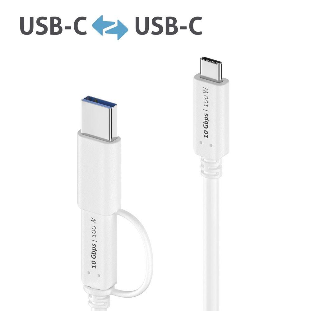 PureLink USB-C auf USB-C Kabel mit USB-A Aufsatz - 3.2 Gen 2x1, 5A, 10G, DP Alt Mode - iSerie - weiß - 0,50m