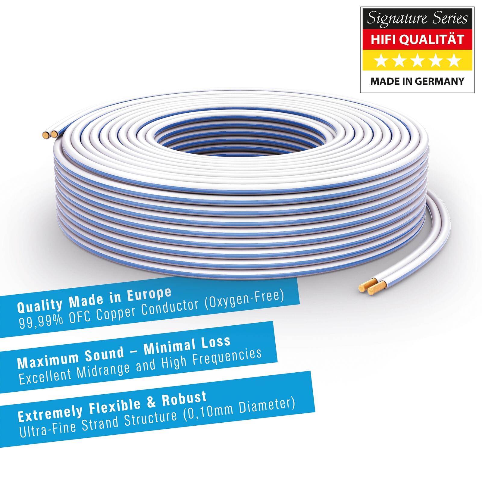 PureLink Lautsprecherkabel OFC 2x4,00mm² (0,10mm), 50,0m, weiß