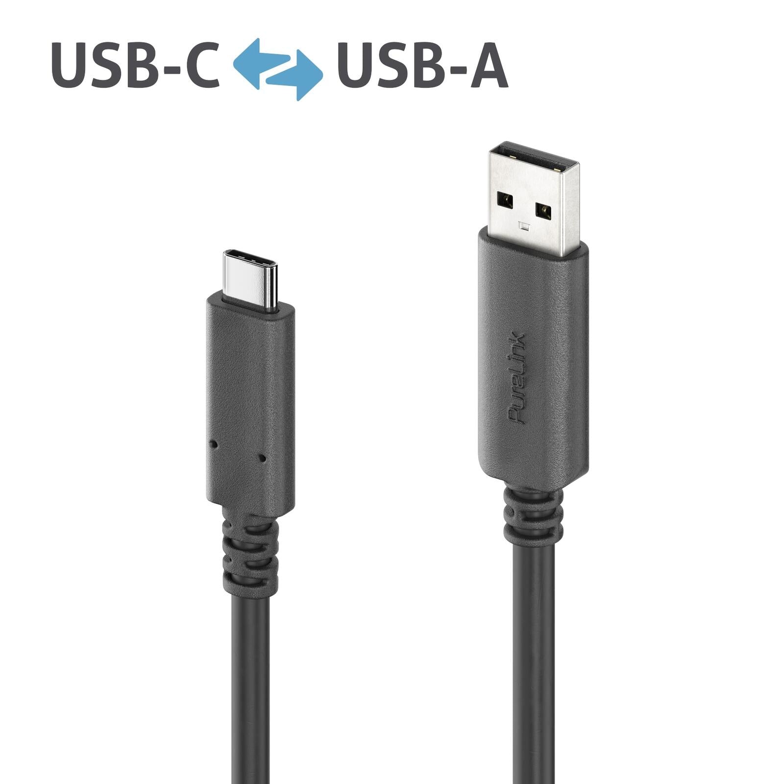 PureLink Aktives USB-C auf USB-A Kabel - USB 3.2 Gen2x1, 3A, 10Gbps - PureInstall 5,00m
