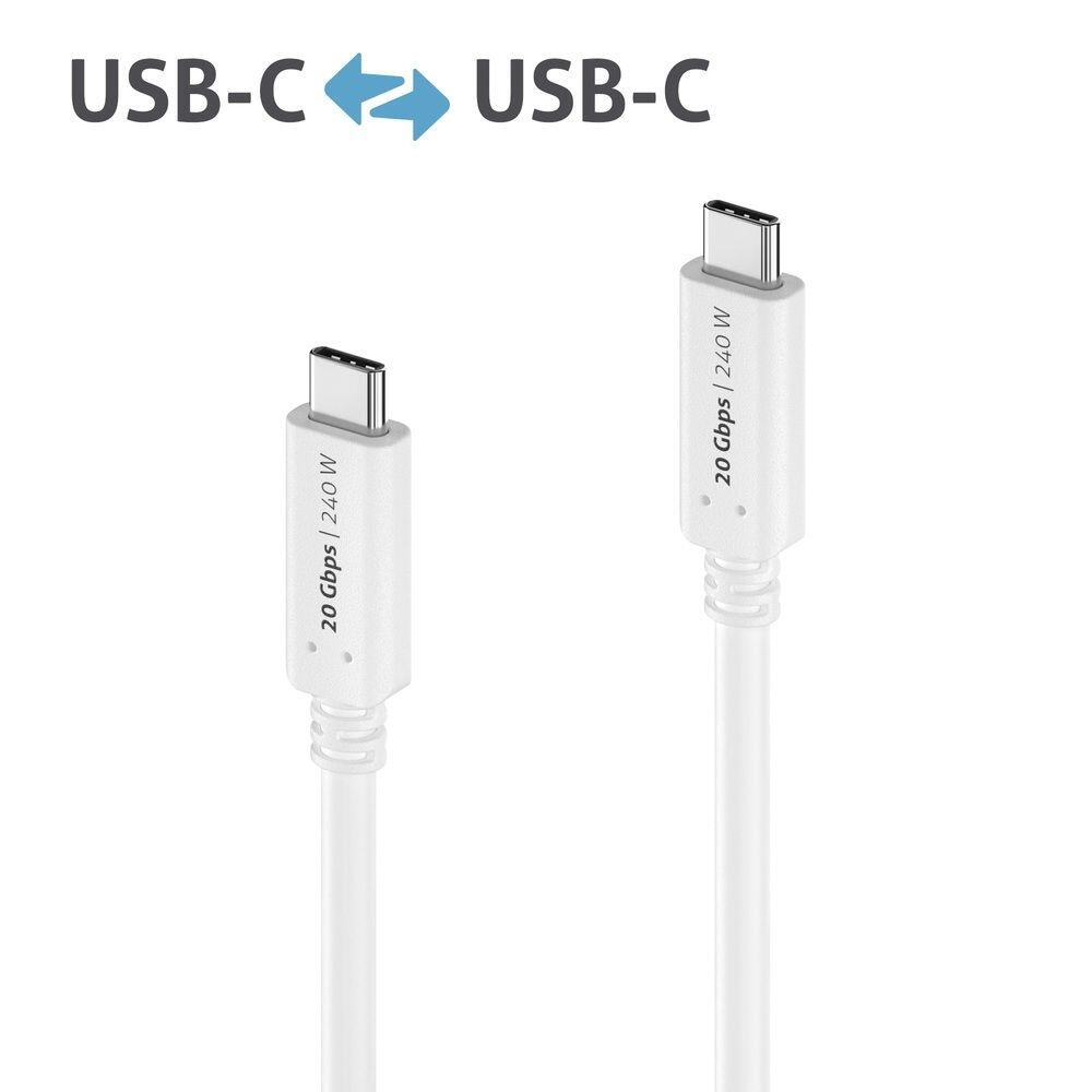 PureLink USB-C auf USB-C Kabel - USB4 Gen 2x2, 5A, EPR 240W, 20G, DP Alt Mode - iSerie - weiß - 1,50m