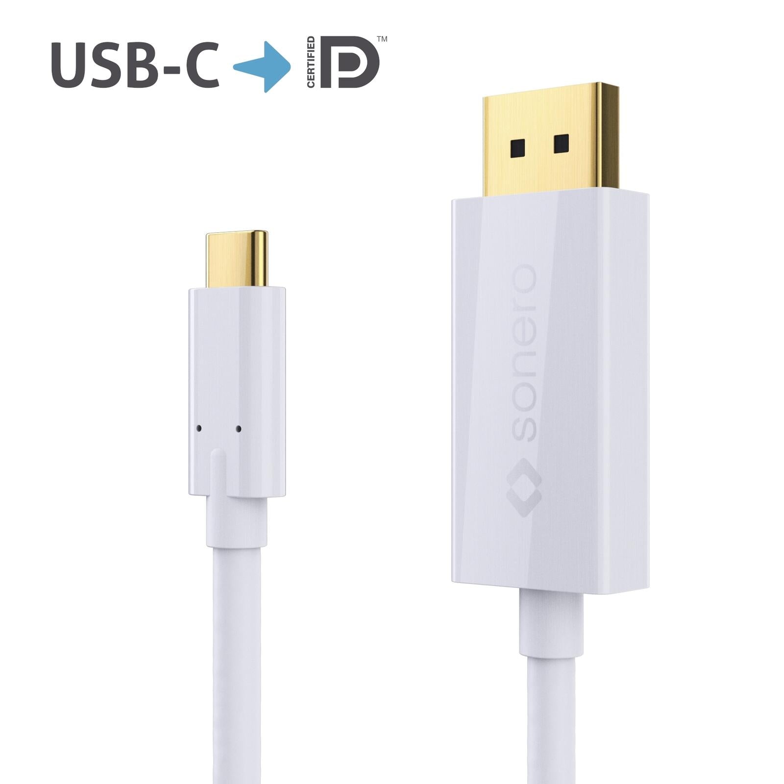 Sonero USB-C auf DP Kabel - 2,00m - weiß