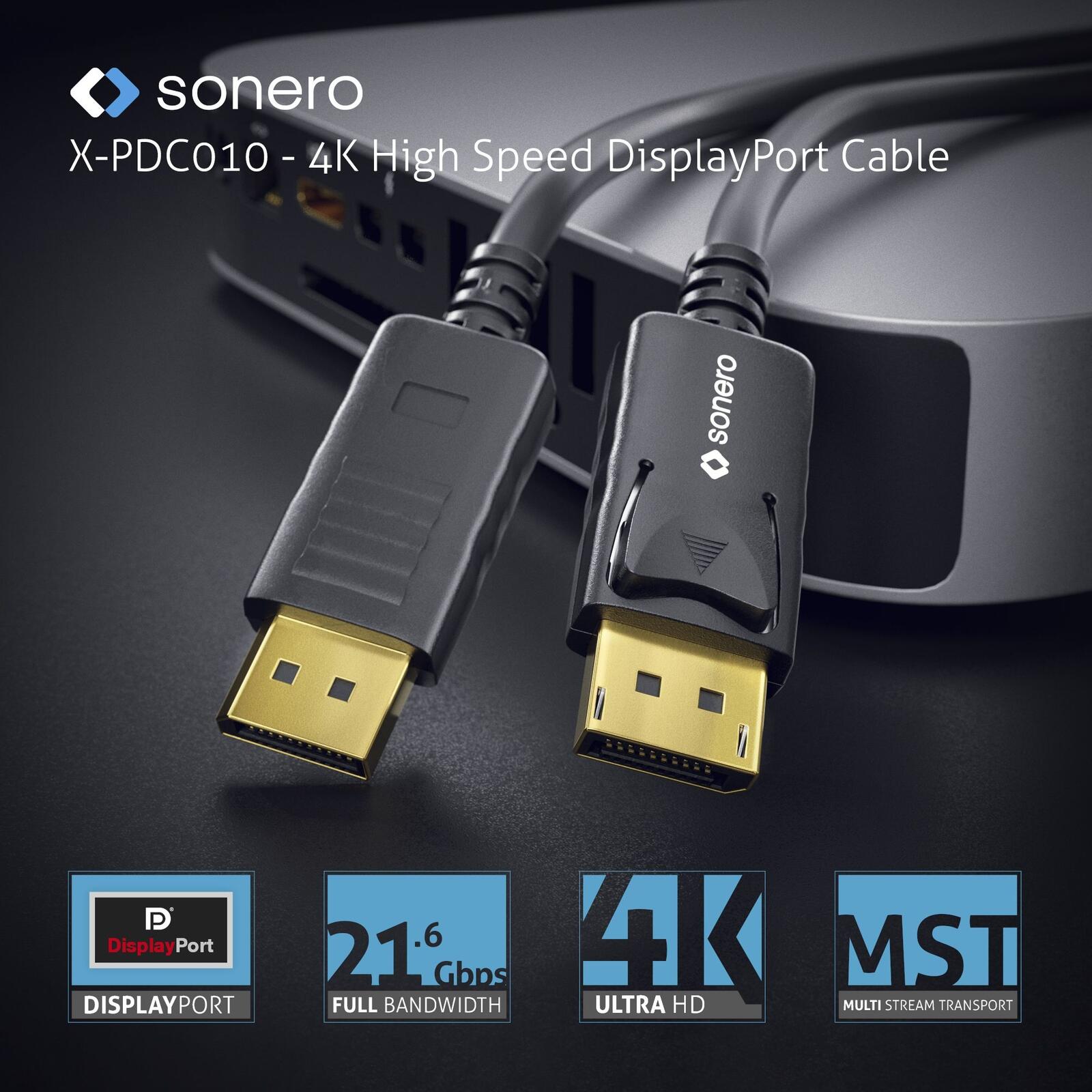 Sonero DisplayPort 1.2v Kabel, 4K60, 30AWG, schwarz, 1,00m
