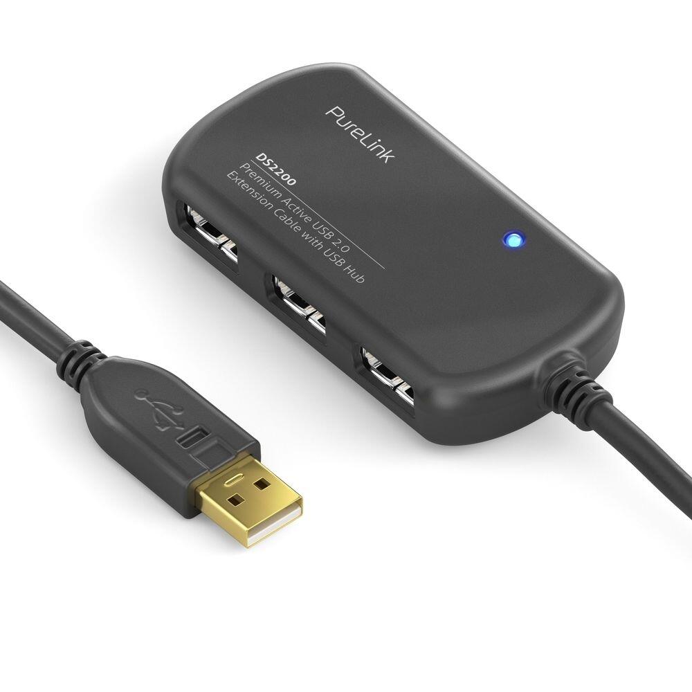 PureLink USB 2.0 Aktiv Verlängerung mit Hub - schwarz - 12,0m
