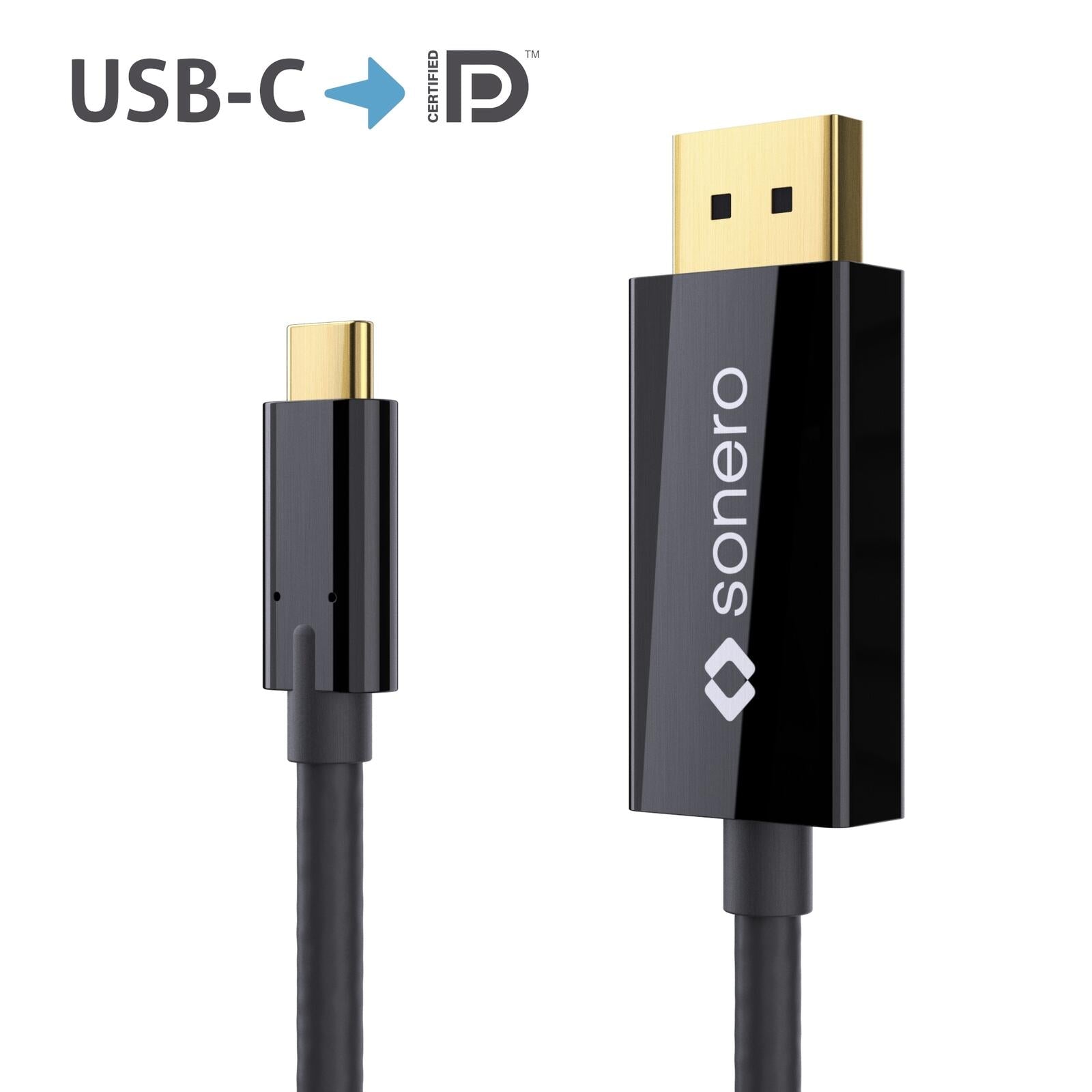 Sonero USB-C auf DP Kabel - 1,50m - schwarz