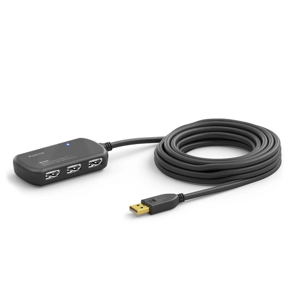 PureLink USB 2.0 Aktiv Verlängerung mit Hub - schwarz - 12,0m