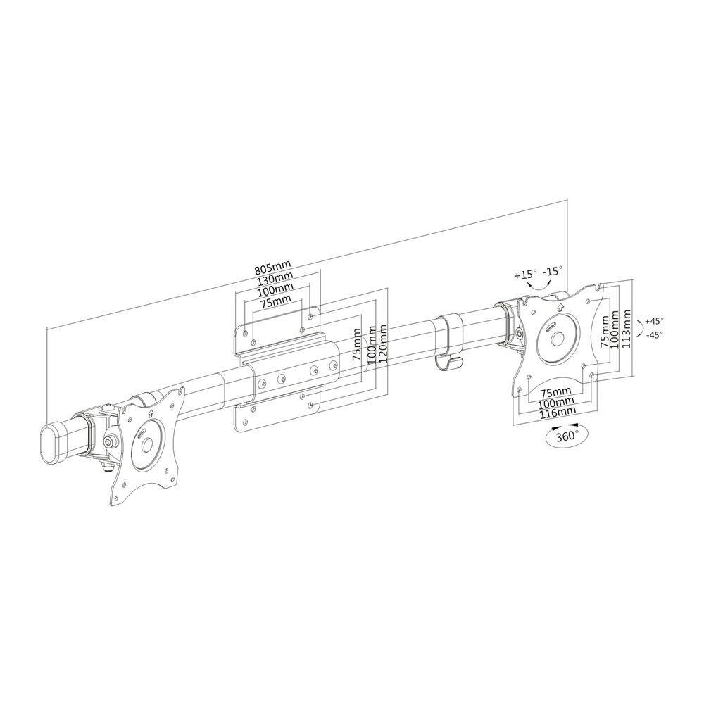 PureMounts Adapter Schreibtisch Halterung VESA75/100 auf 2x VESA75/100
