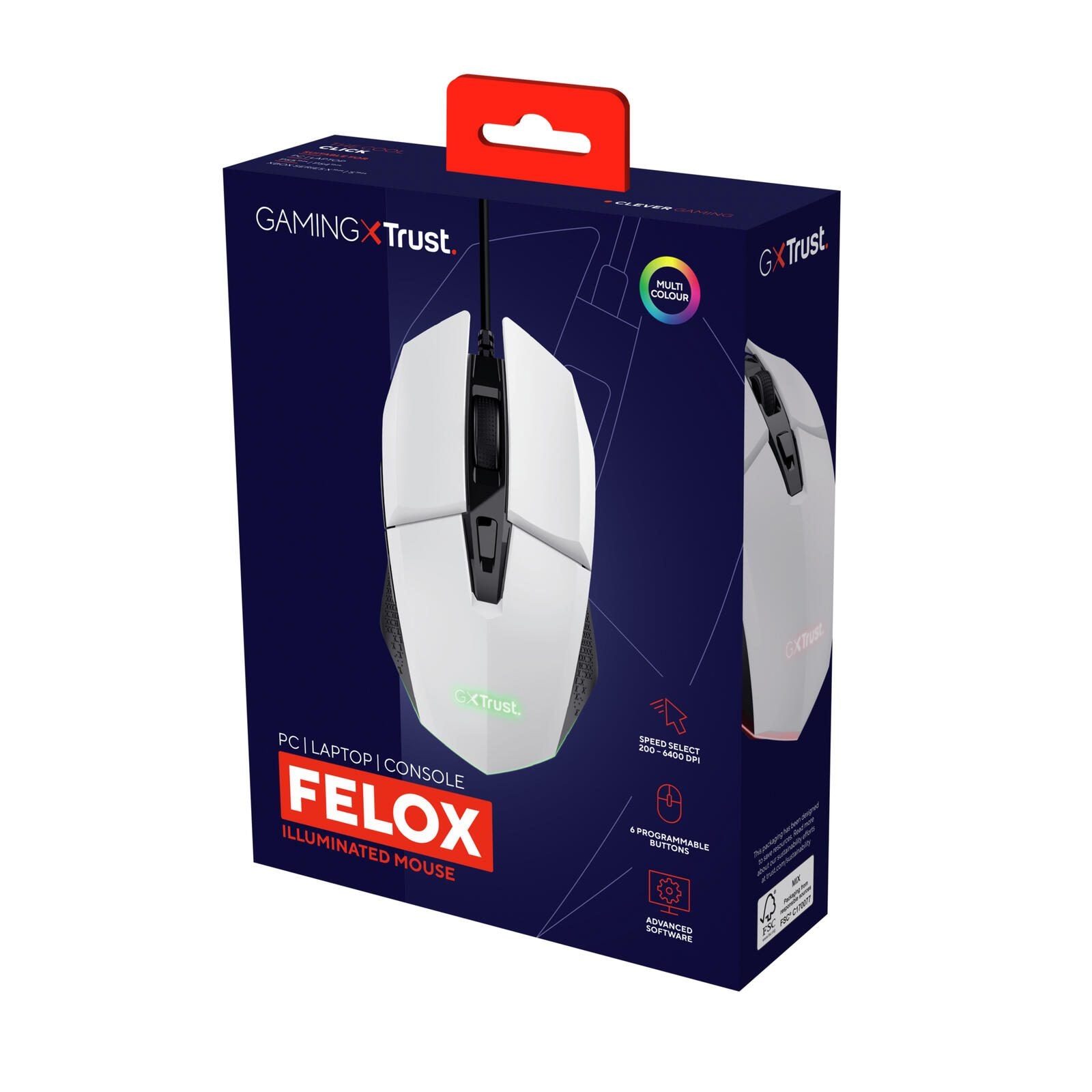 Trust Gaming GXT 109W Felox Beleuchtete Gaming-Maus - Weiß