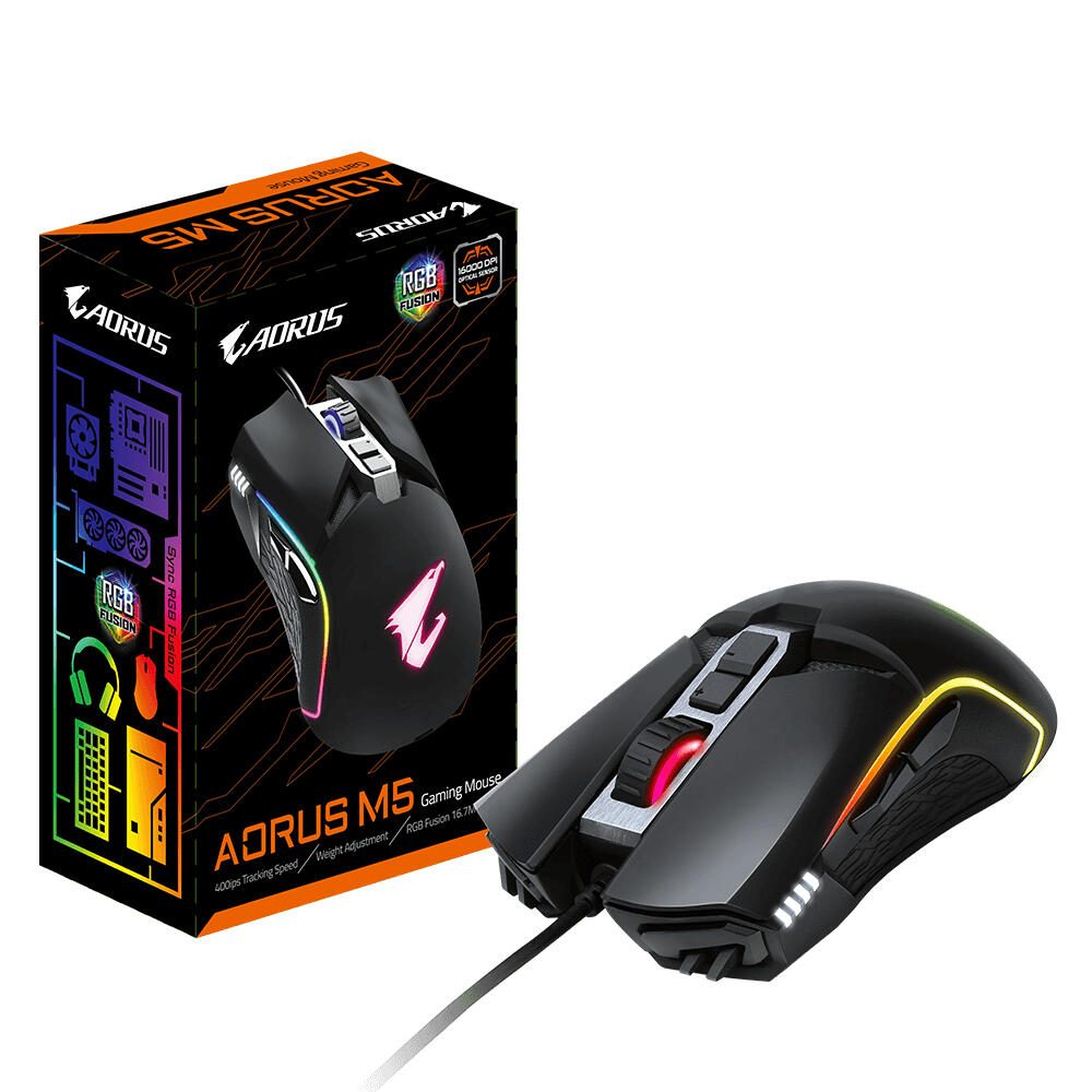 GIGABYTE AORUS M5 kabelgebundene Gaming Maus - mattschwarz