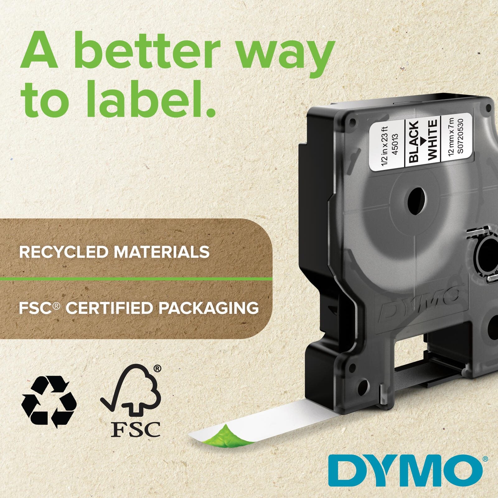DYMO® Original IND-Schriftband für Rhino, Permanent Polyester - schwarz auf transparent