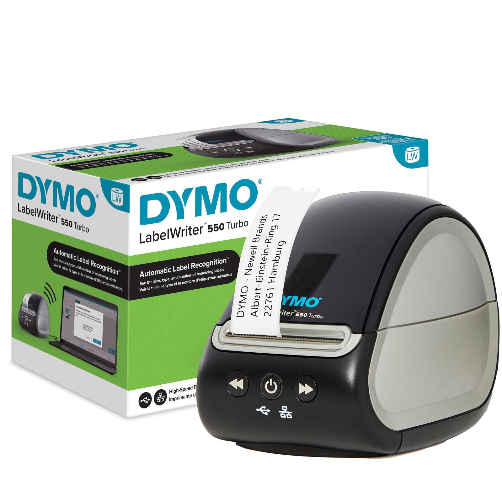 DYMO® LabelWriter™ 550 turbo, Etikettendrucker für bis zu 90 Etiketten/Minute, USB & Ethernet, 300 dpi. Thermodirekt, fü