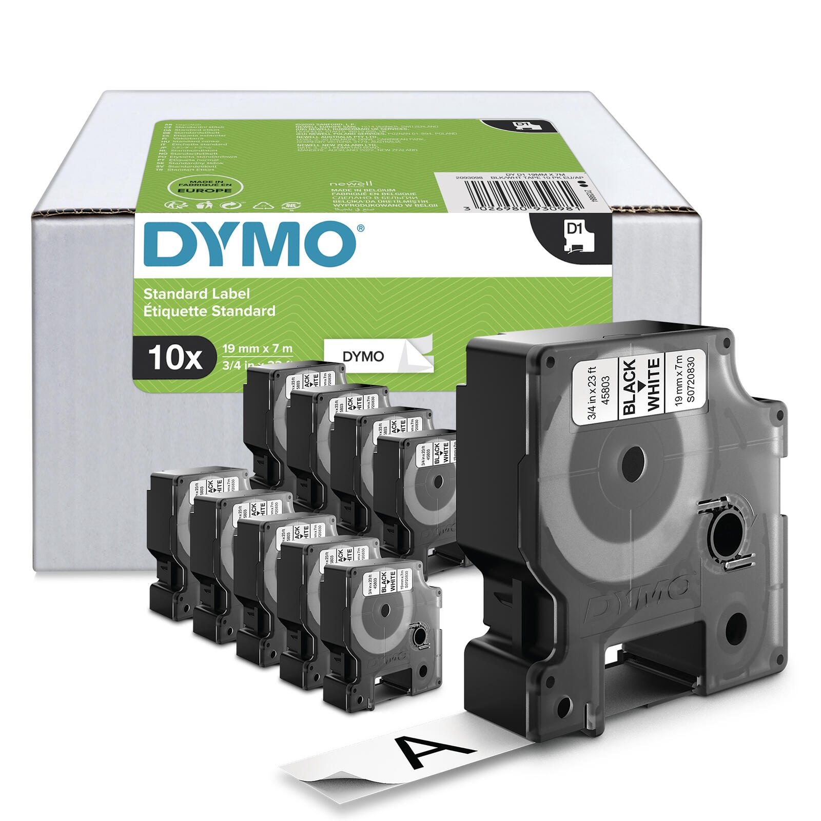 DYMO® Original D1-Schriftband für LabelManager™, 10er Vorteilspack, Polyester, wieder ablösbar - schwarz auf weiss