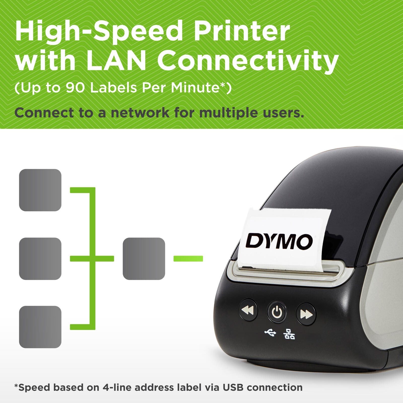 DYMO® LabelWriter™ 550 turbo, Etikettendrucker für bis zu 90 Etiketten/Minute, USB & Ethernet, 300 dpi. Thermodirekt, fü