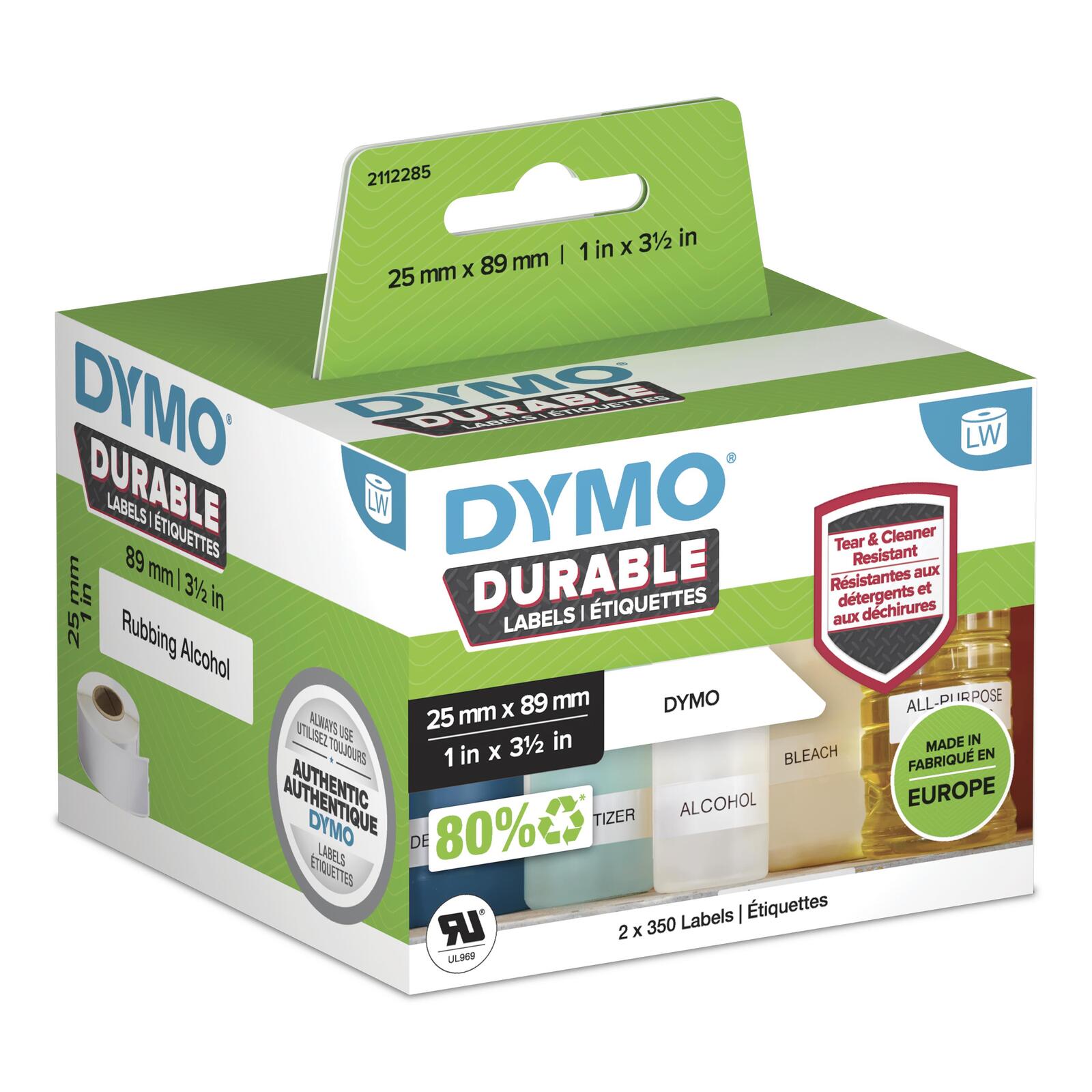 DYMO® Original Hochleistung Etikett für LabelWriter™, Kunststoff - weiss - permanent haftend, widerstandsfähig, 2 x 350