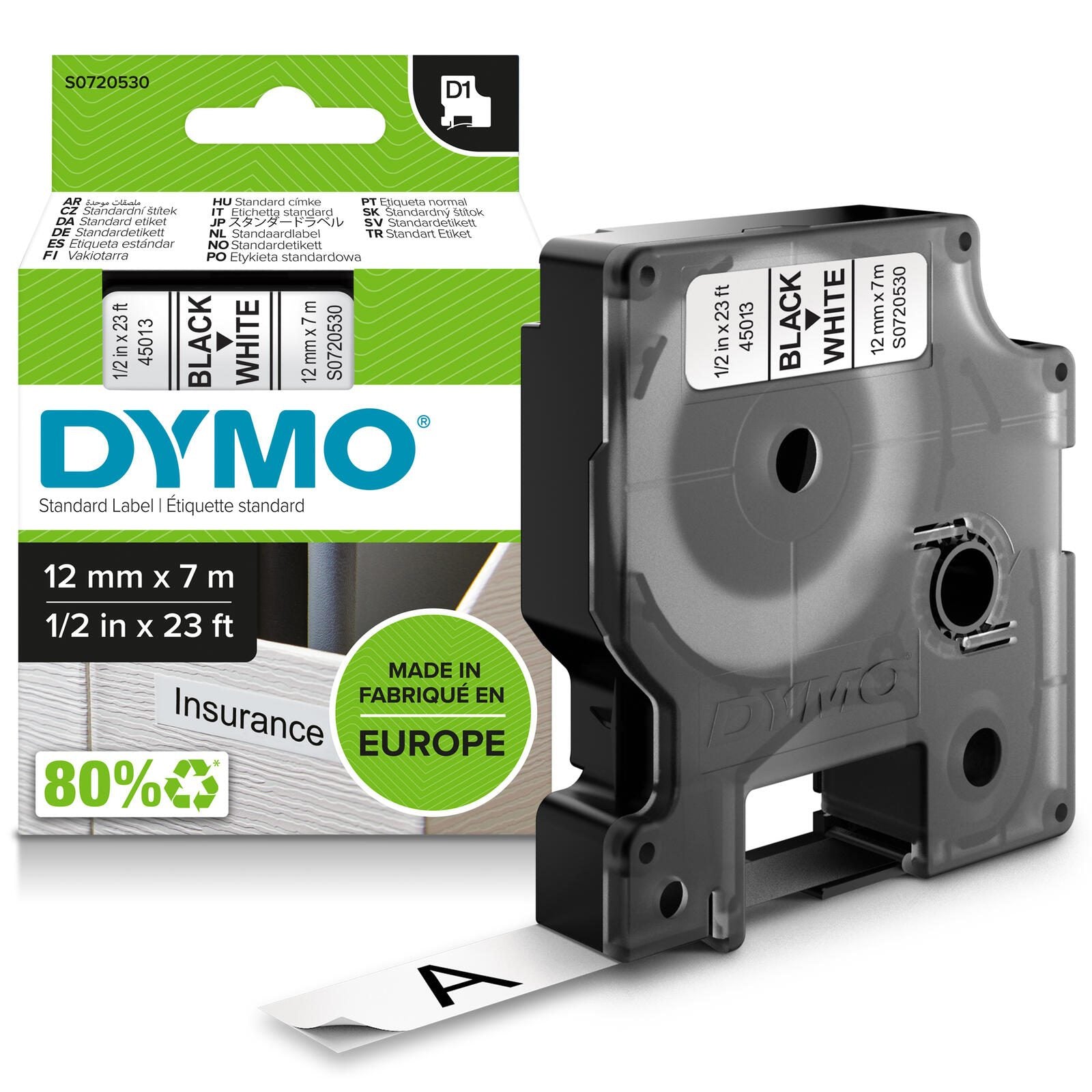 DYMO® Original D1-Schriftband für LabelManager™, Polyester, wieder ablösbar - schwarz auf weiss