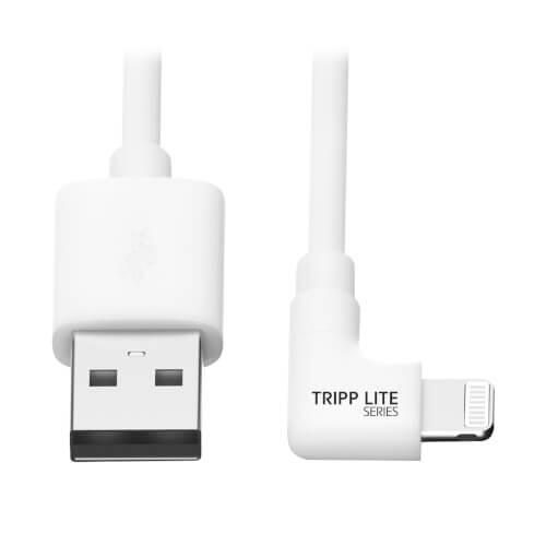 Eaton Tripp Lite Series Rechtwinkliges USB-A zu Lightning Sync/Ladekabel, MFi-zertifiziert - Weiß, Stecker/Stecker, USB