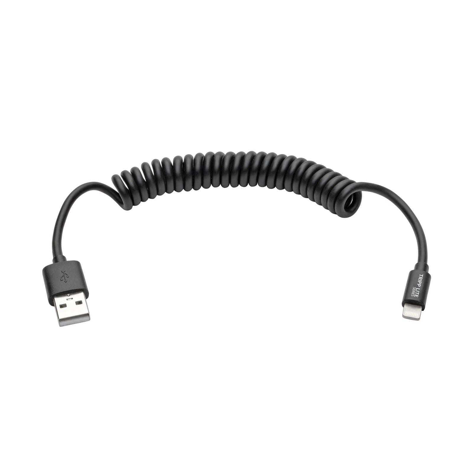 Eaton Tripp Lite Series USB-A zu Lightning Sync/Charge Coiled Kabel, MFi Certified - Schwarz, Stecker/Stecker, USB 2.0,
