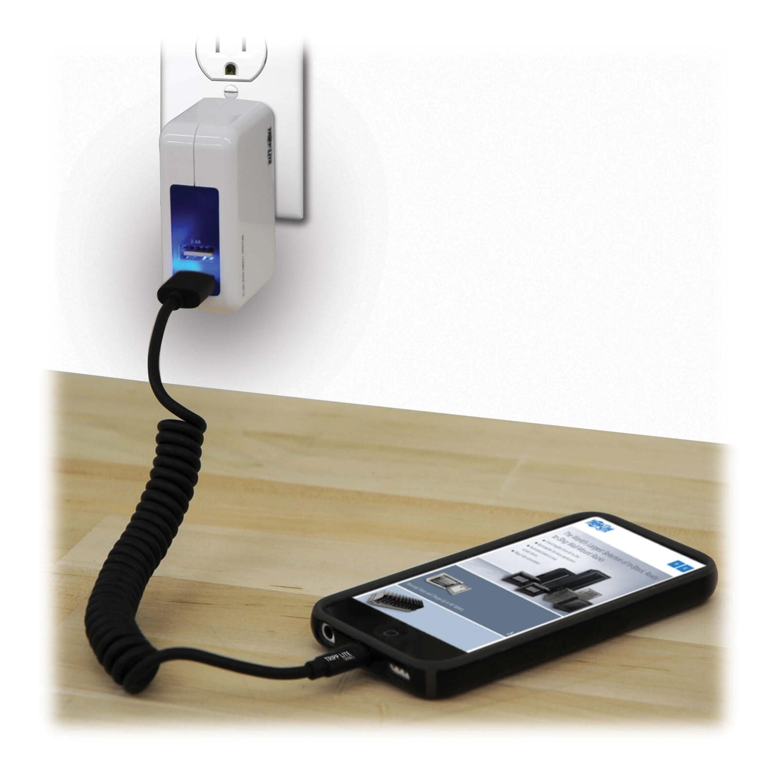 Eaton Tripp Lite Series USB-A zu Lightning Sync/Charge Coiled Kabel, MFi Certified - Schwarz, Stecker/Stecker, USB 2.0,