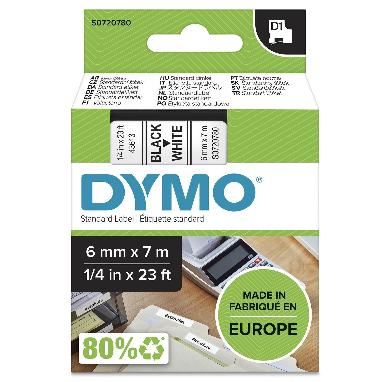DYMO® Original D1-Schriftband für LabelManager™, Polyester, wieder ablösbar - schwarz auf weiss