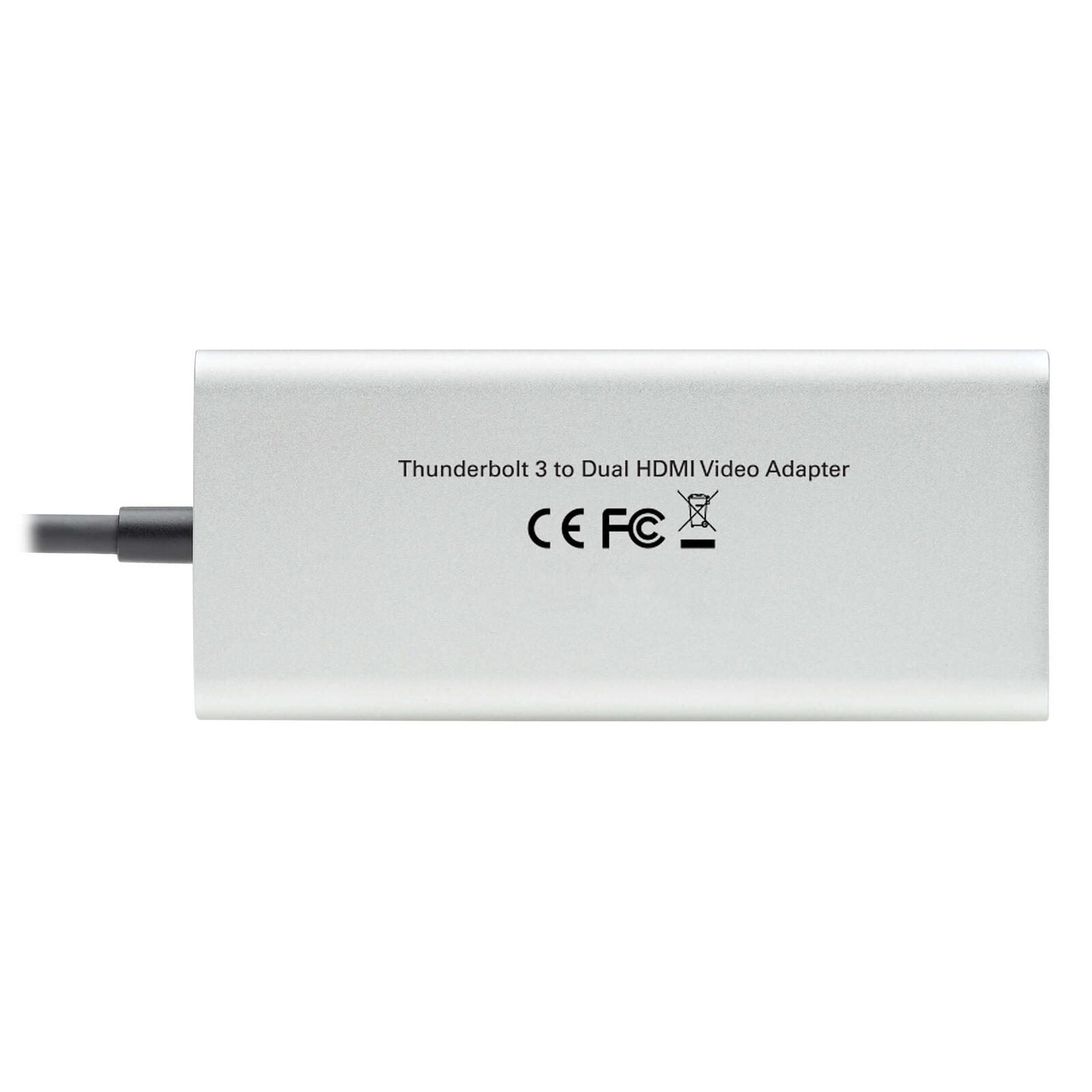 Eaton Tripp Lite Series Dual-Monizur Thunderbolt 3 zu HDMI Adapter (M/2xF) - 4K 60 Hz, 4:4:4, Silver