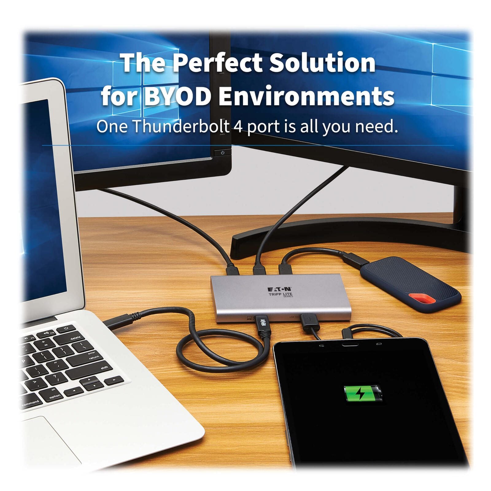 Eaton Tripp Lite Series 4-Port Thunderbolt 4 Hub - 8K, 2x 4K 60 Hz, USB 3.2 Gen 2, USB-A Port, 100W Charging, Gray