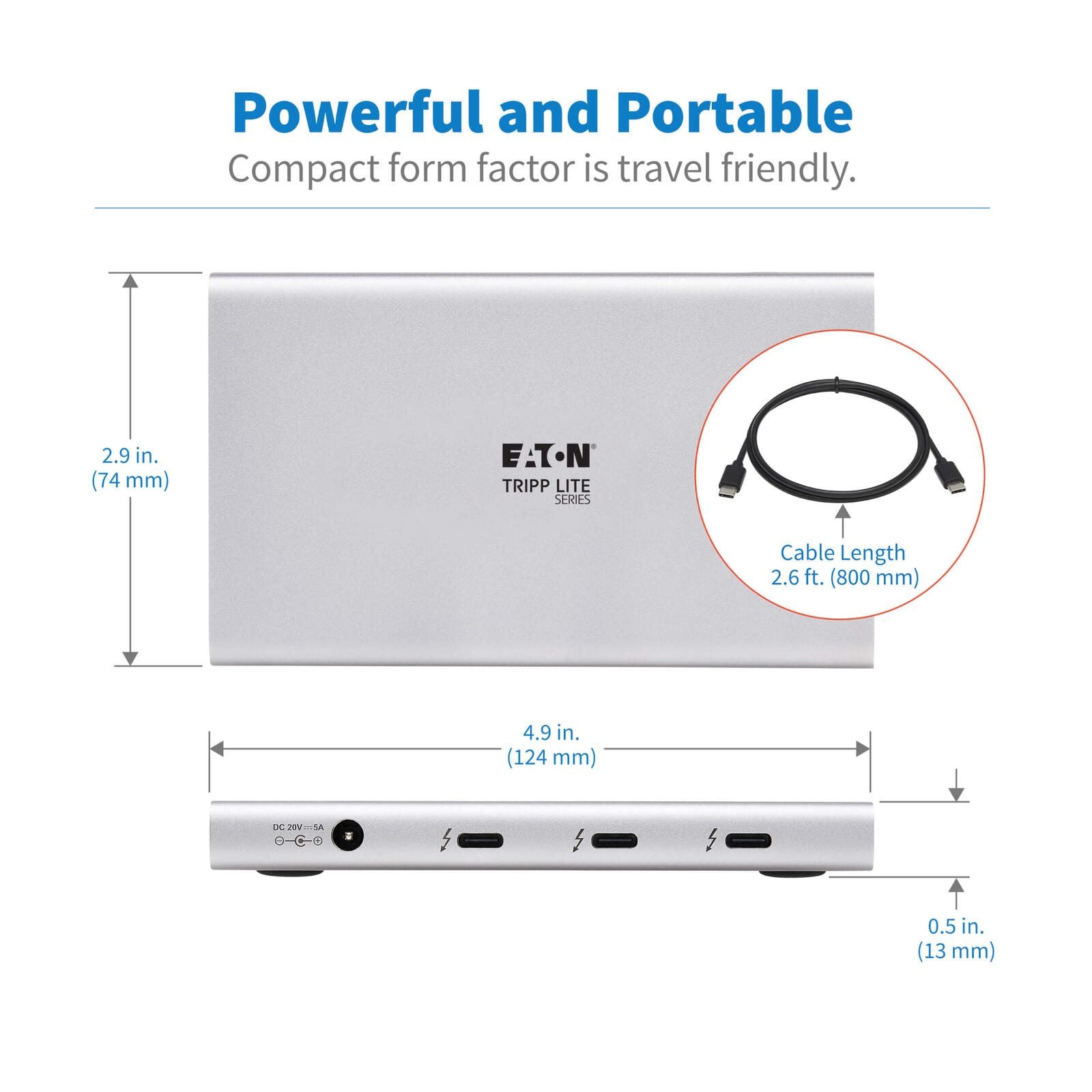 Eaton Tripp Lite Series 4-Port Thunderbolt 4 Hub - 8K, 2x 4K 60 Hz, USB 3.2 Gen 2, USB-A Port, 100W Charging, Gray
