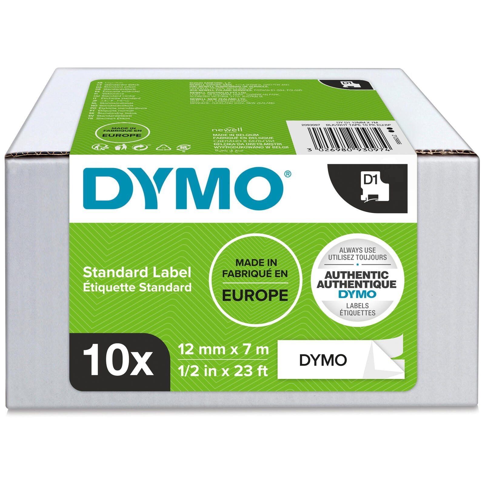 DYMO® Original D1-Schriftband für LabelManager™, 10er Vorteilspack, Polyester, wieder ablösbar - schwarz auf weiss