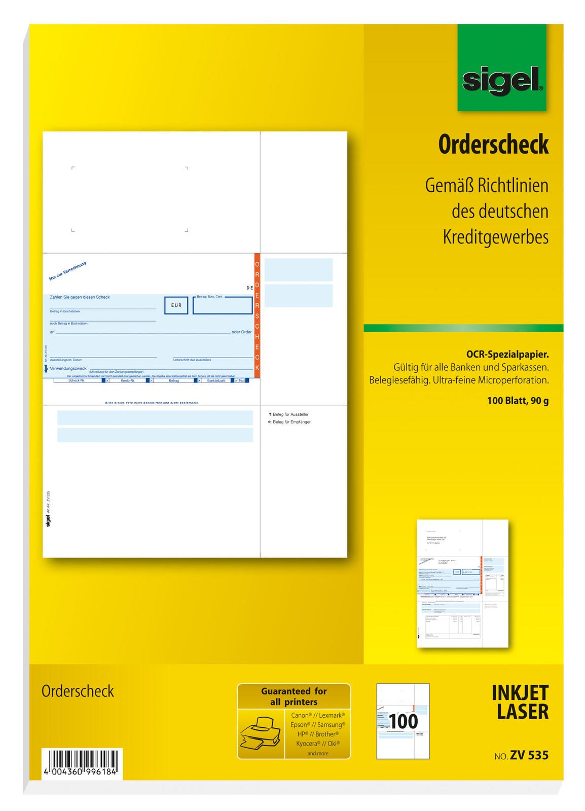 SIGEL Bankformulare SEPA-Orderscheck DIN A4 100 Seiten