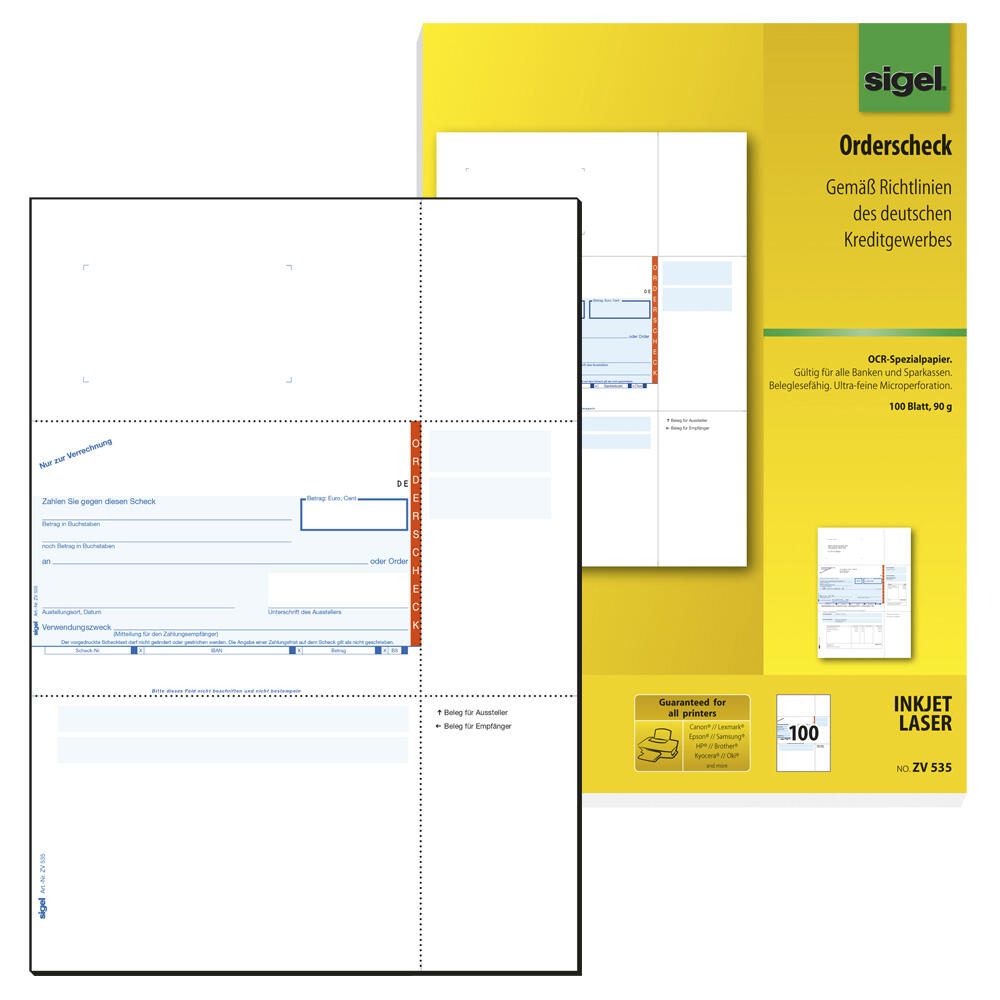 SIGEL Bankformulare SEPA-Orderscheck DIN A4 100 Seiten