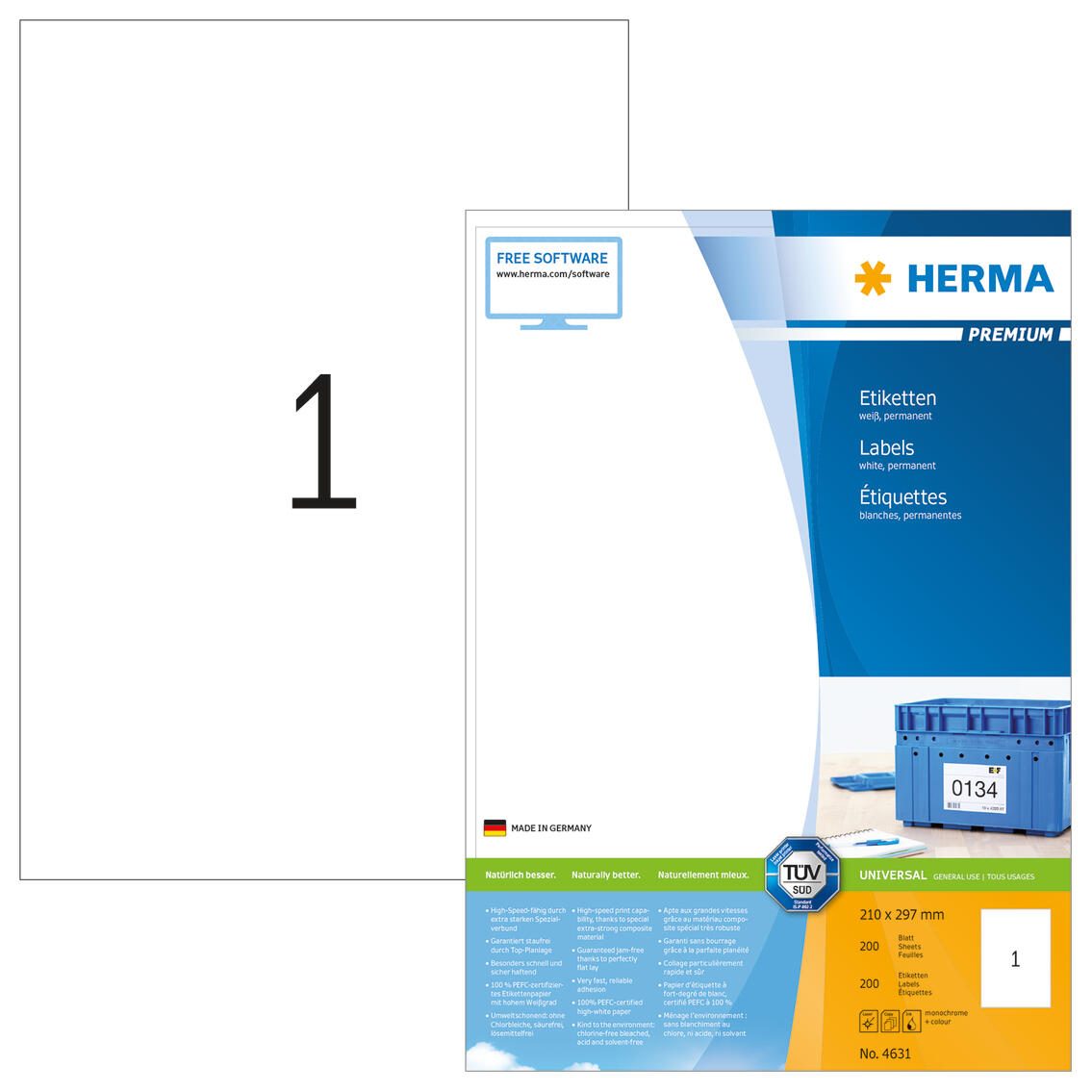 HERMA Etiketten 4631 weiß 210,0 x 297,0 mm