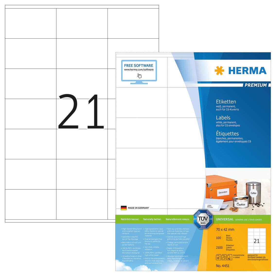 HERMA Etiketten 4451 weiß 70,0 x 42,0 mm