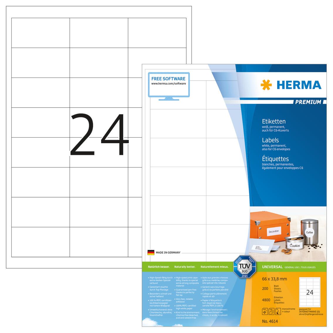 HERMA Etiketten 4614 weiß 66,0 x 33,8 mm