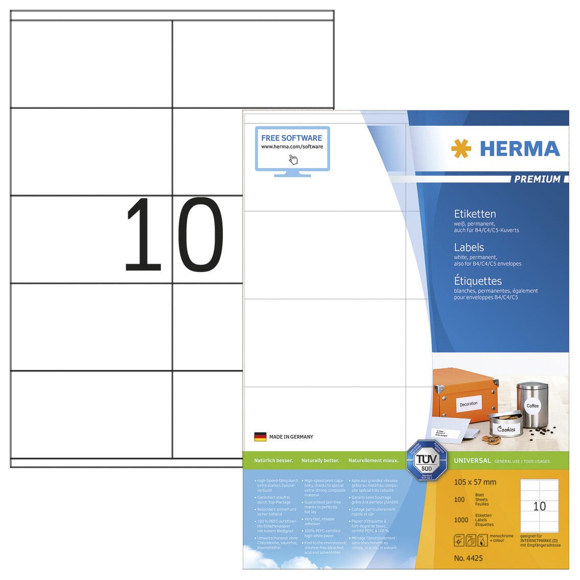 HERMA Etiketten 4425 weiß 105,0 x 57,0 mm