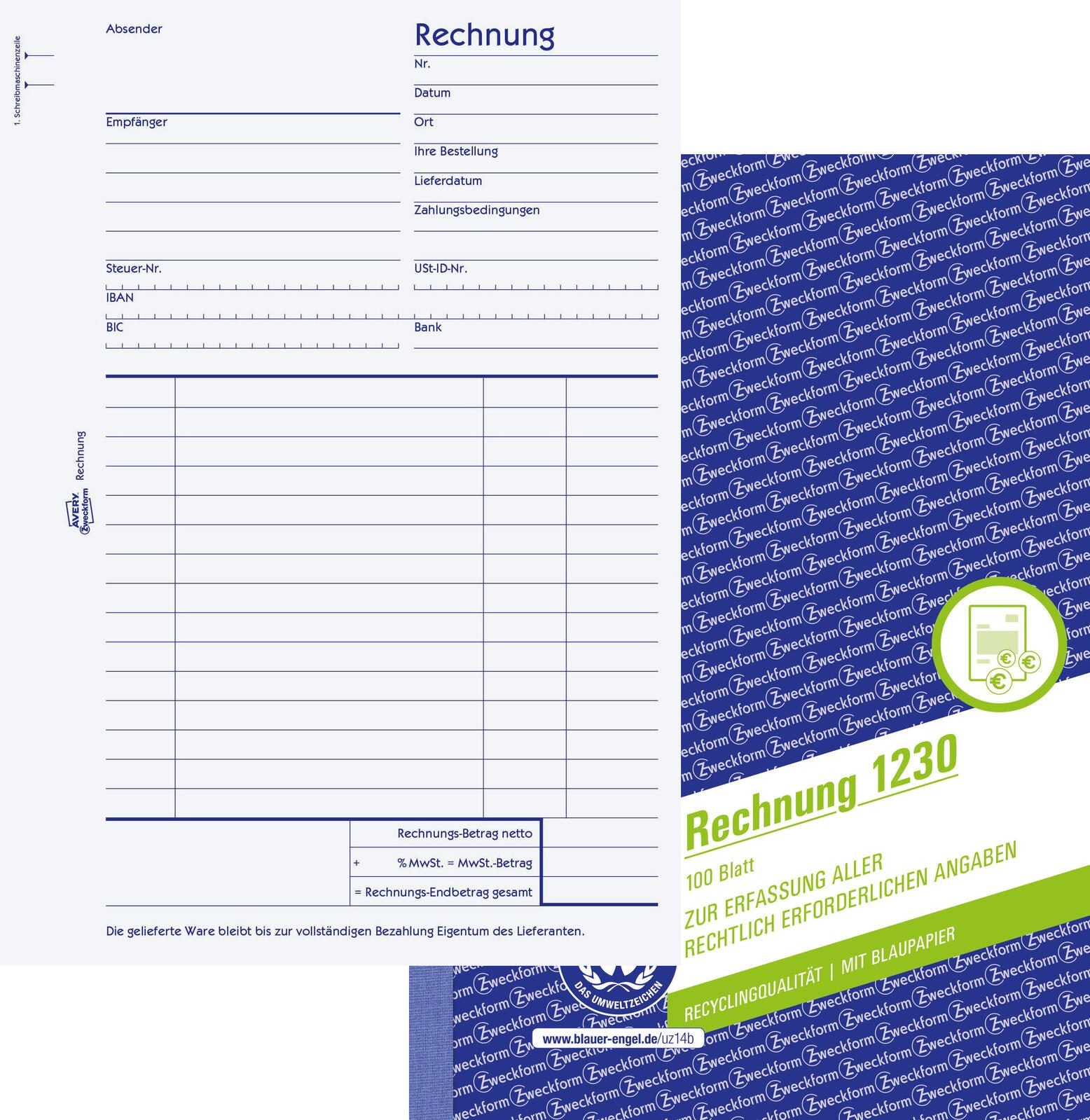AVERY Zweckform Formularbuch Rechnung DIN A5 1x 100 Seiten