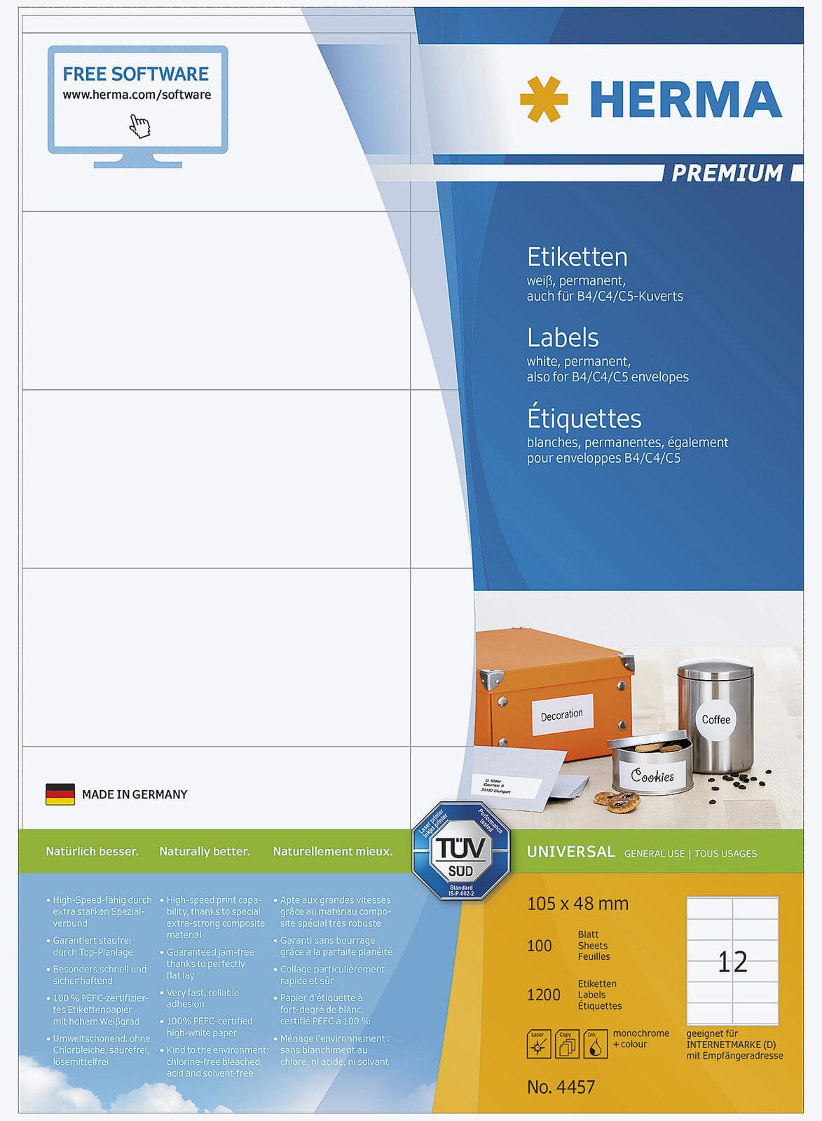 HERMA Etiketten 4457 weiß 105,0 x 48,0 mm