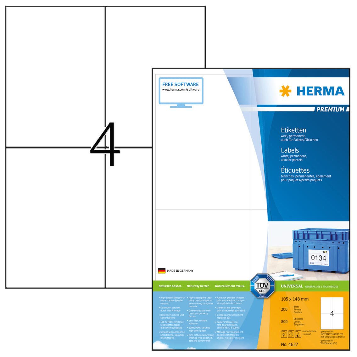 HERMA Etiketten 4627 weiß 105,0 x 148,0 mm