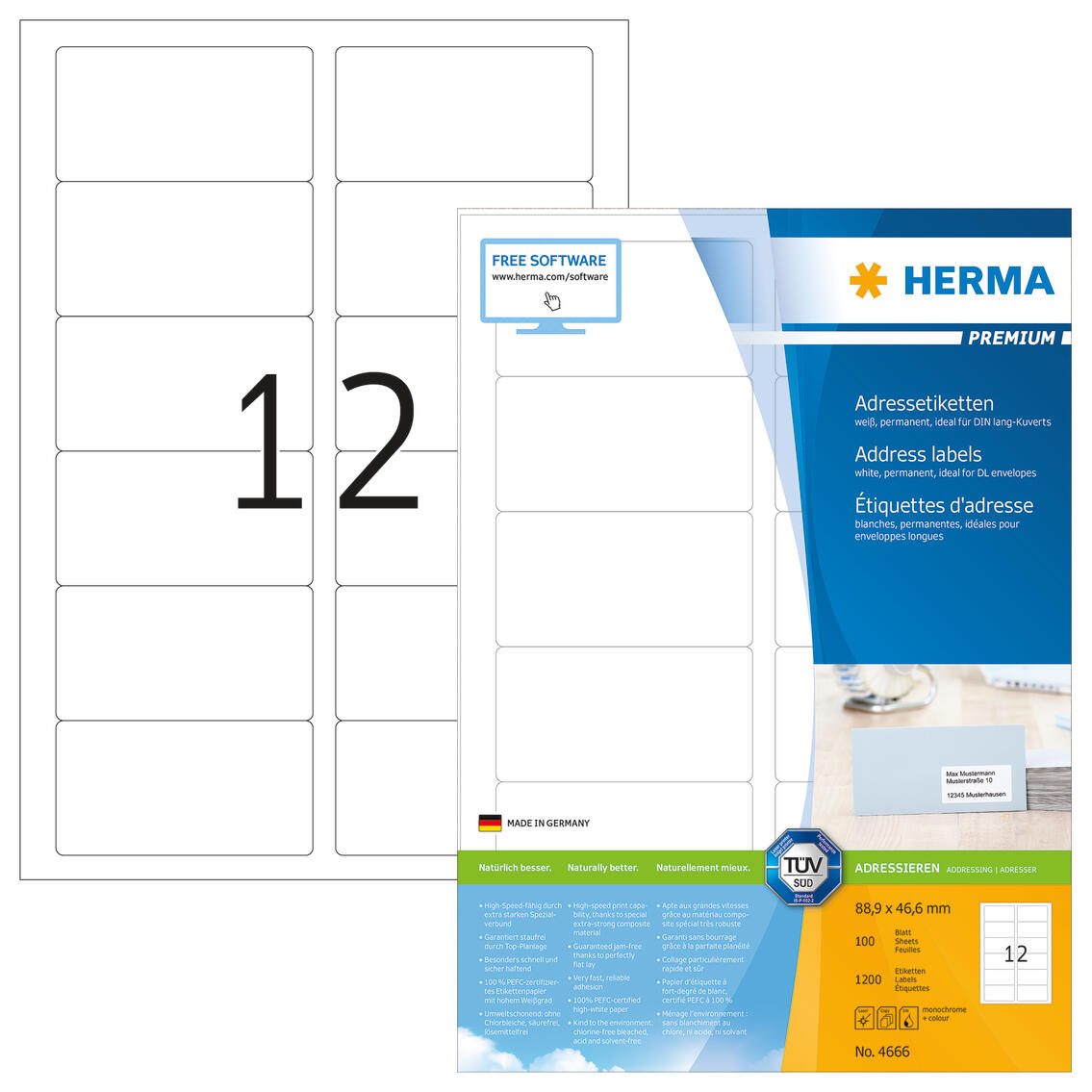 HERMA Etiketten 4666 weiß 88,9 x 46,6 mm