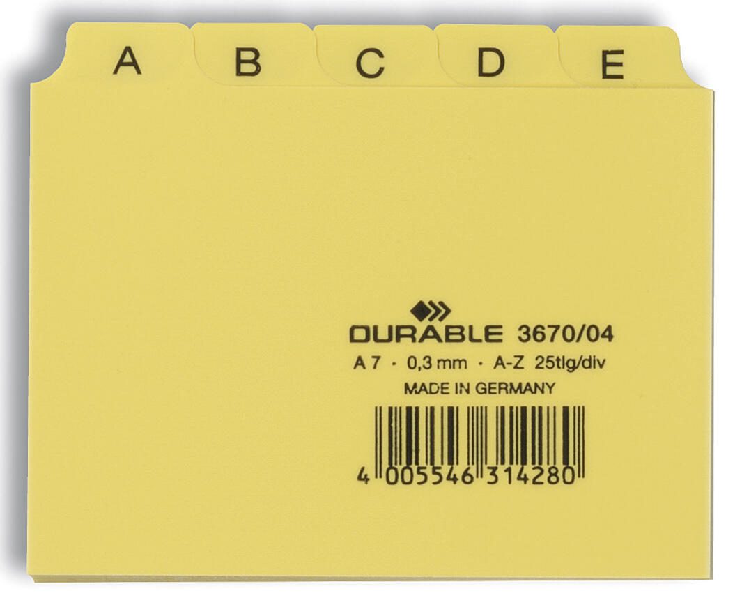DURABLE Karteikartenregister A-Z gelb für DIN-A7-Karteikästen