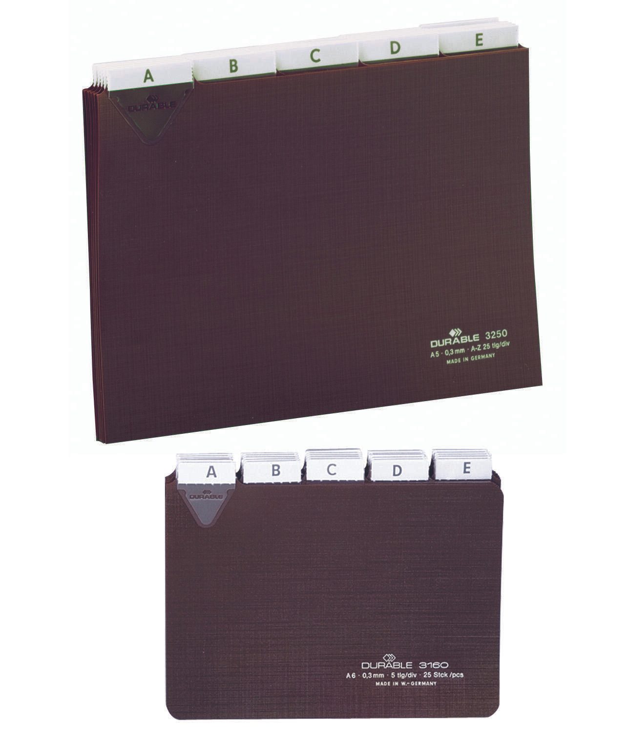DURABLE Karteikartenregister A-Z, blanko, Jan.-Dez., 0-31 braun für DIN-A5-Karteikästen