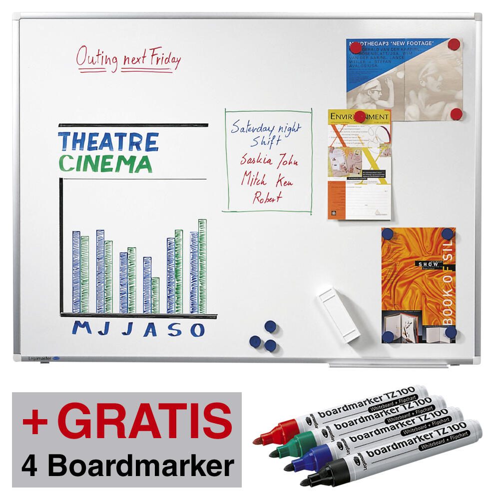 Legamaster Whiteboard PREMIUM PLUS 60,0 x 45,0 cm weiß + GRATIS 4 Boardmarker TZ 100 farbsortiert