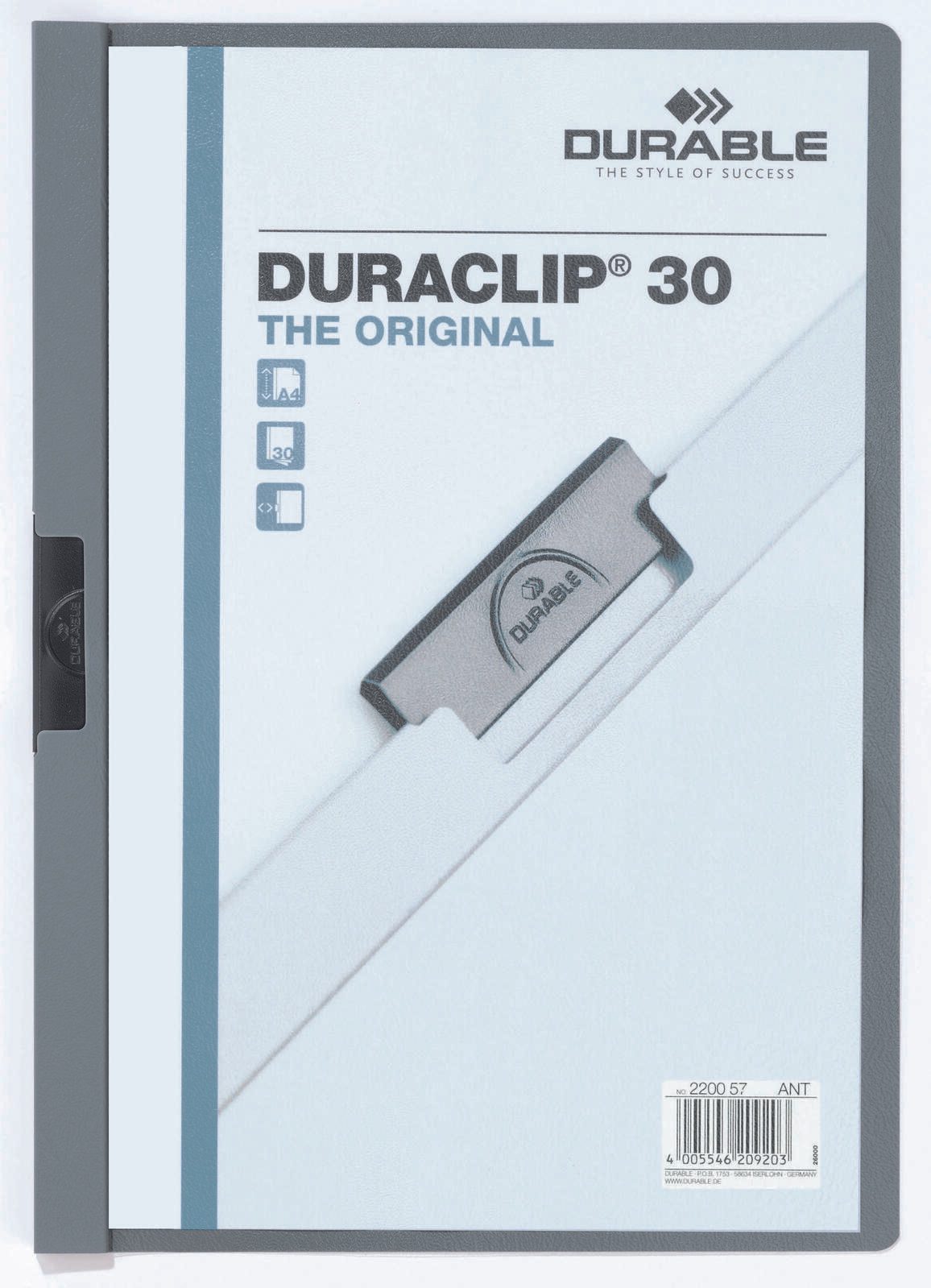 DURABLE Klemmhefter Duraclip DIN A4 anthrazit