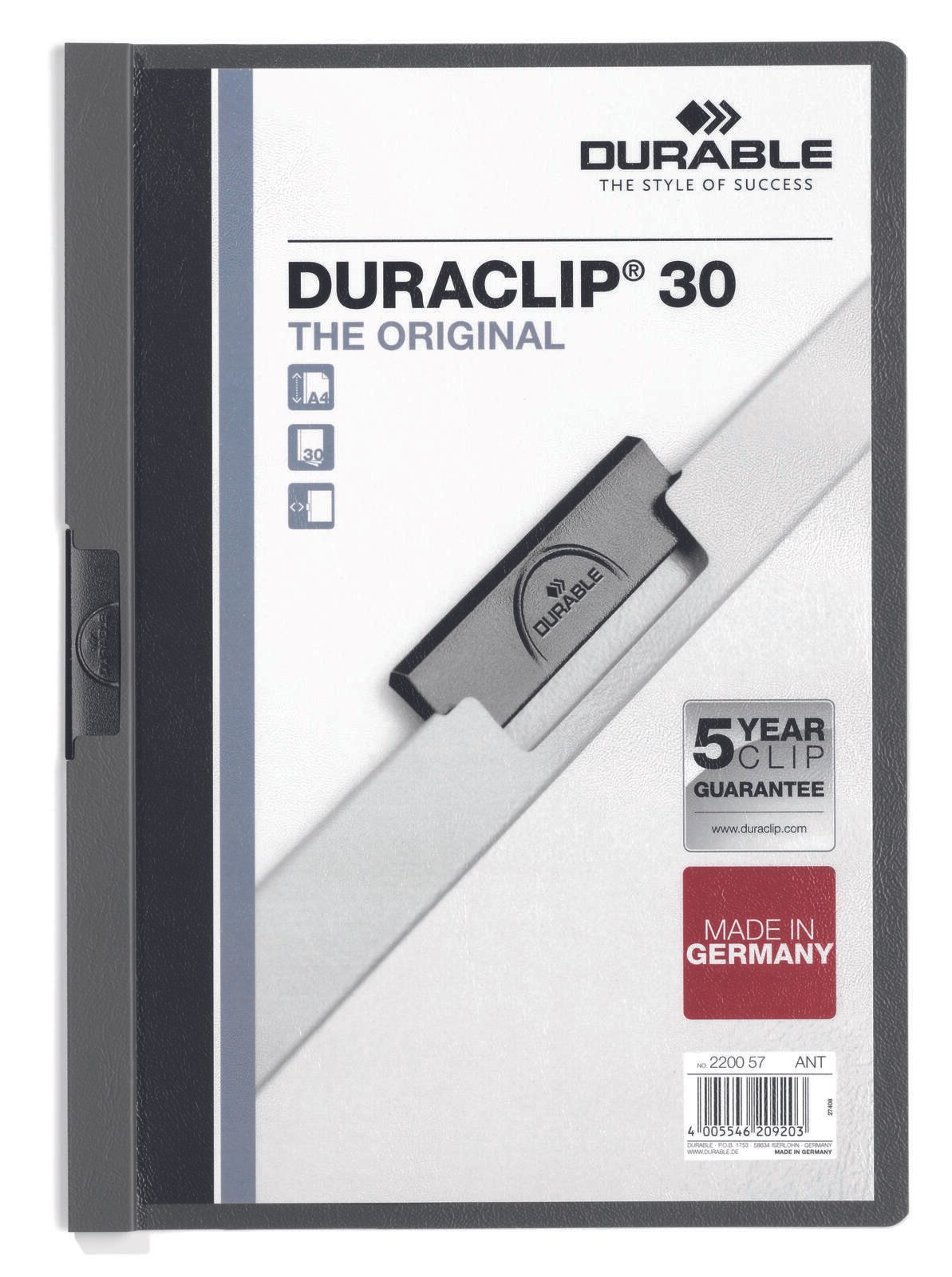 DURABLE Klemmhefter Duraclip DIN A4 anthrazit