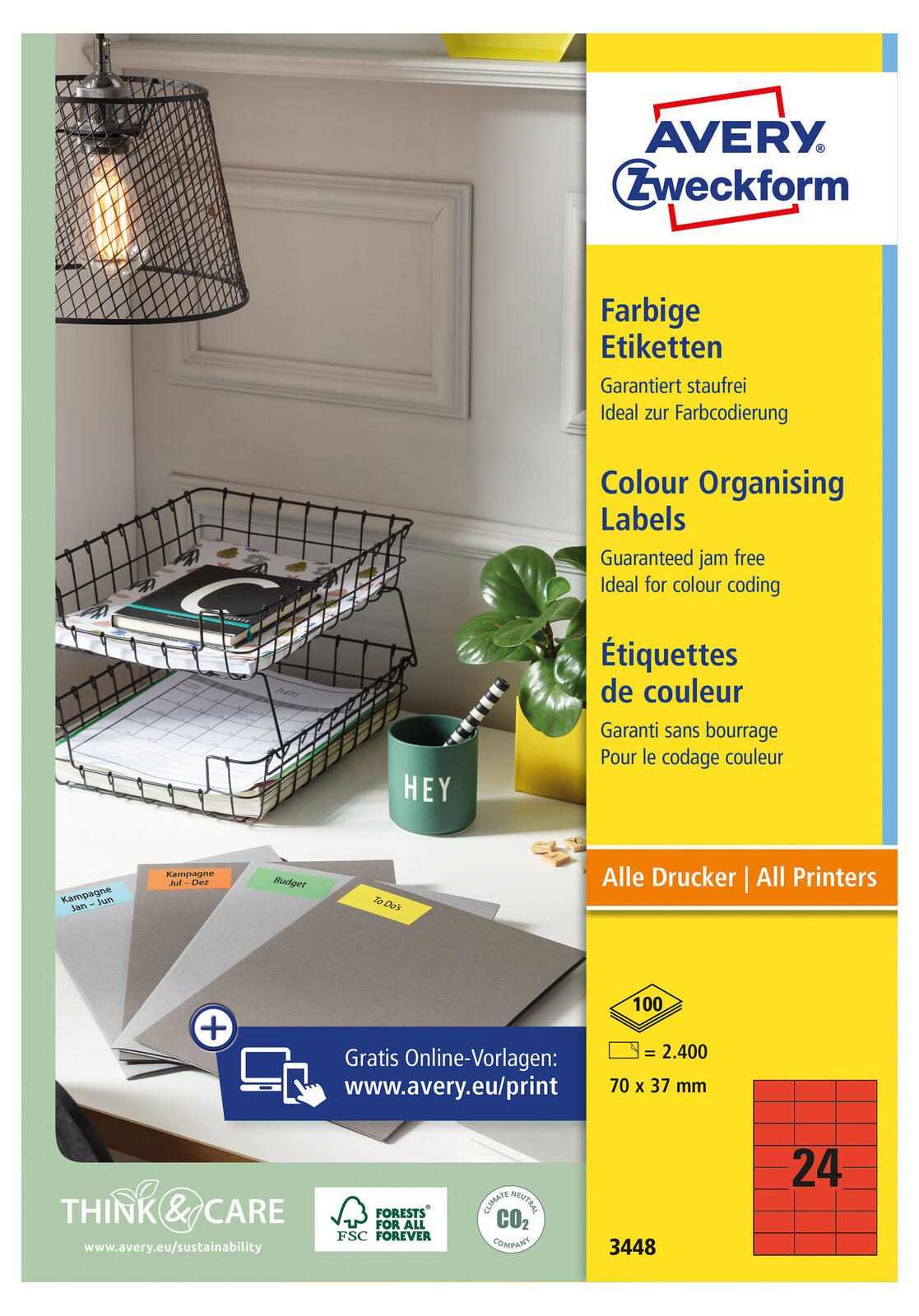 AVERY Zweckform Etiketten 3448 rot 70,0 x 37,0 mm