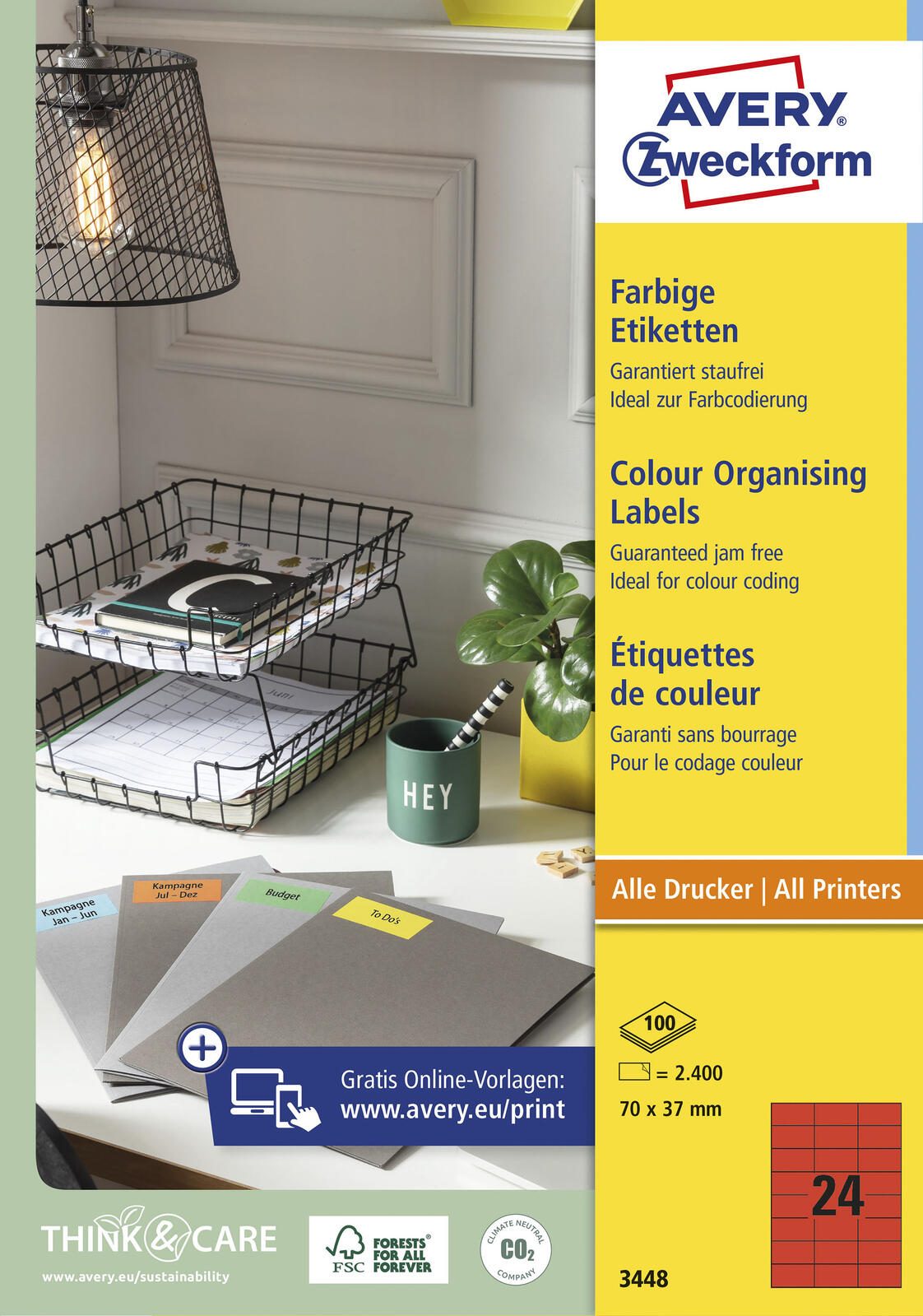 AVERY Zweckform Etiketten 3448 rot 70,0 x 37,0 mm