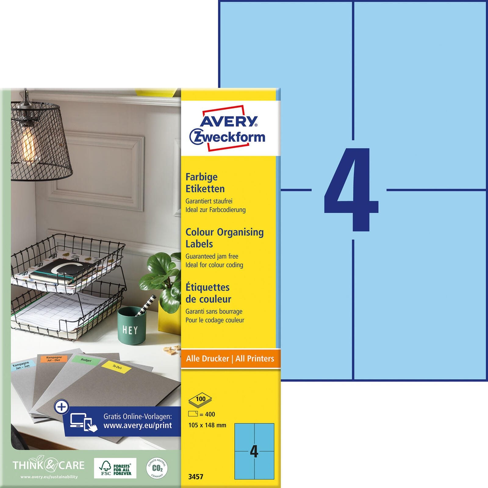 AVERY Zweckform Etiketten 3457 blau 105,0 x 148,0 mm