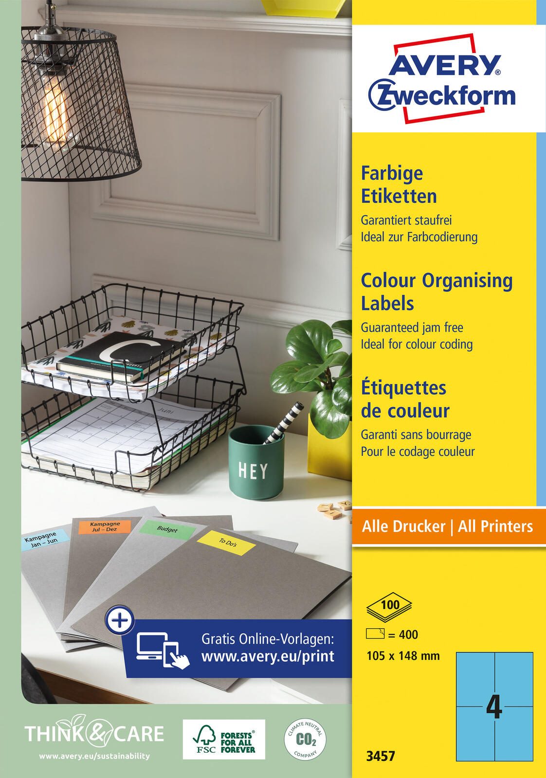 AVERY Zweckform Etiketten 3457 blau 105,0 x 148,0 mm