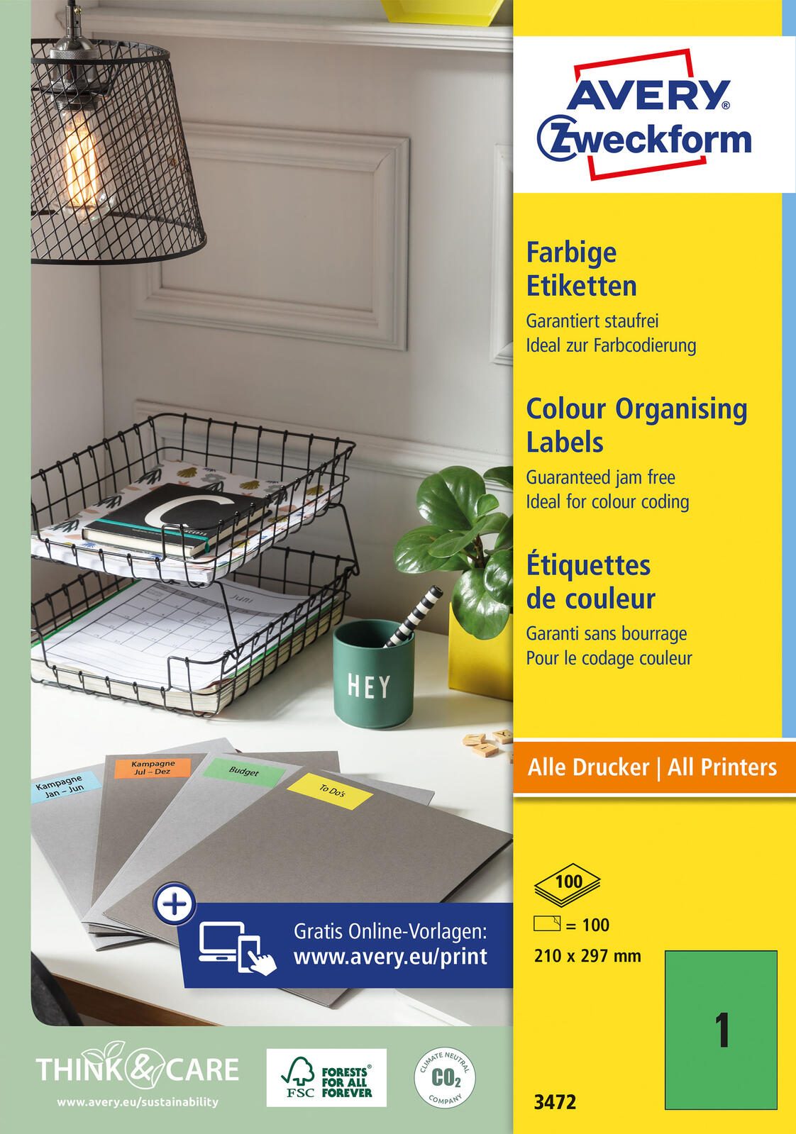 AVERY Zweckform Etiketten 3472 grün 210,0 x 297,0 mm